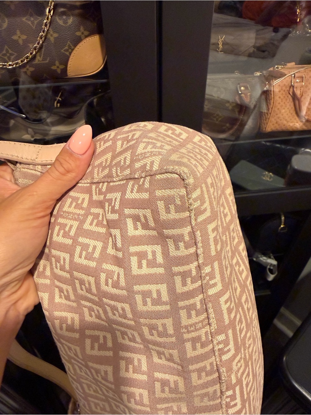 Fendi Beige Pink FF Jacquard Shoulder Bag - Picture 4 of 14